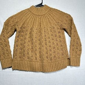 Madewell Pointelle Stitch Mix Mockneck Tan Sweater MA757 Knit Sz XS